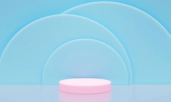 Pembe ve mavi renkli sunum için podyum sahnesi, kopyalama alanı olan minimalist stil, soyut arkaplan tasarımı için 3d görünüm