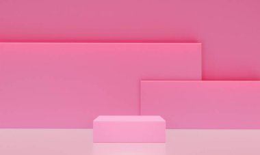 Açık pembe renkli sunum için podyum sahnesi ve kopyalama alanı olan minimalist stil, soyut arkaplan tasarımı için 3d görüntüsü