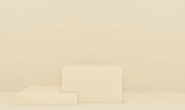 Sarı renkli sunum için podyum ve fotokopi alanı olan minimalist tarzda sunum için podyum, soyut arkaplan tasarımı için 3d görünüm