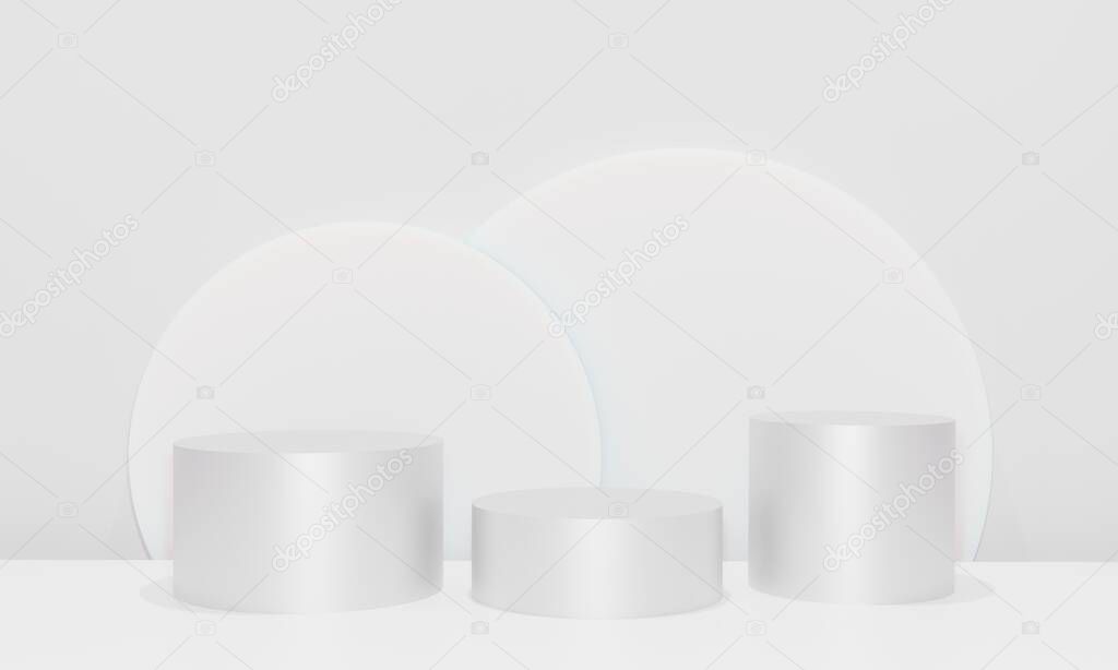 Scene with podium for mock up presentation in gray color and minimalist style with copy space, 3d render abstract background design