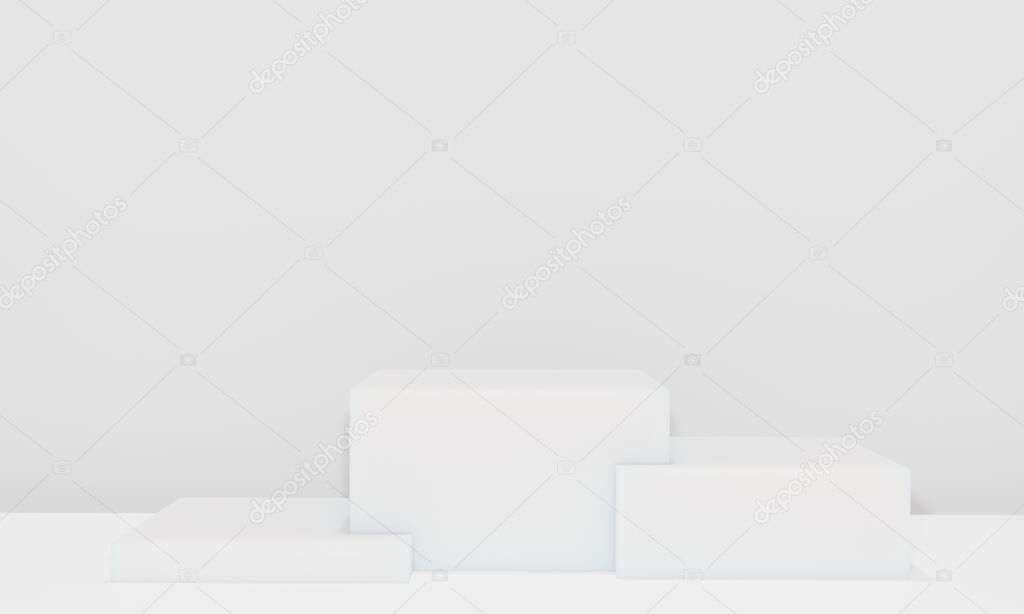 Scene with podium for mock up presentation in gray color and minimalist style with copy space, 3d render abstract background design