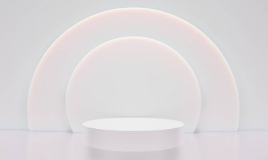 Beyaz renkli sunum için podyum ve fotokopi alanı ile minimalist tarzda sunum sahnesi, 3d soyut arkaplan tasarımı
