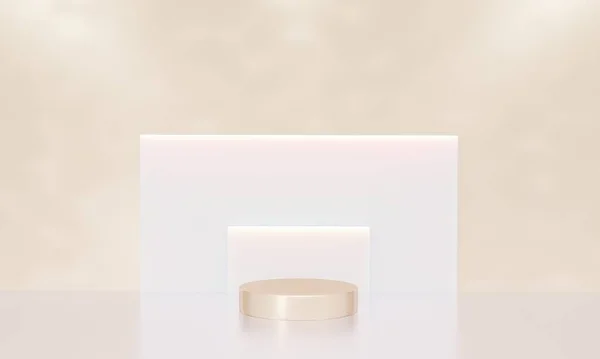 Beyaz ve altın renkli sunum için podyum sahnesi ve kopyalama alanı olan minimalist stil, soyut arkaplan tasarımı için 3d görüntüsü