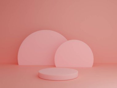 Pembe renkli sunum ve fotokopi alanı olan minimalizm tarzıyla podyum sahnesi, 3d soyut arkaplan tasarımı