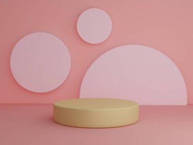 Pembe renkli sunum ve fotokopi alanı olan minimalizm tarzıyla podyum sahnesi, 3d soyut arkaplan tasarımı