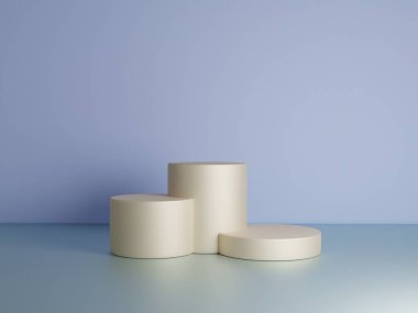 Mavi renk ve minimalizm tarzında sunum için podyum sahnesi, kopyalama alanı ile 3d soyut arkaplan tasarımı