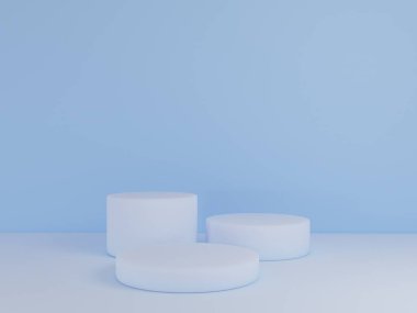 Mavi renk ve minimalizm tarzında sunum için podyum sahnesi, kopyalama alanı ile 3d soyut arkaplan tasarımı