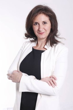 İfade gülümseyen güzel kendine güvenen kadın