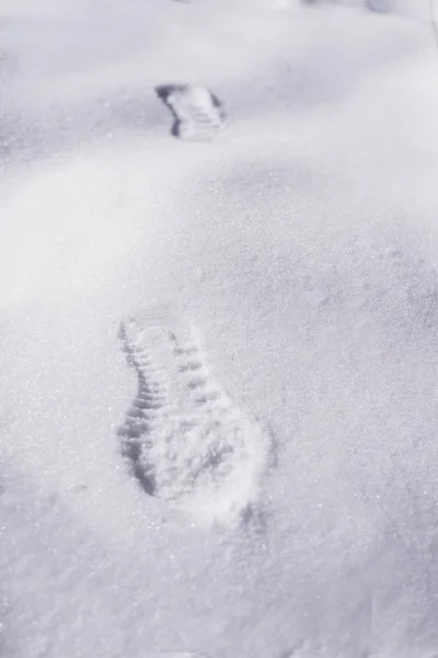 footprints on the white snow ( winter )