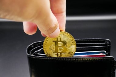 bitcoin ve deri cüzdan ve kredi kartı fiziksel sürümü