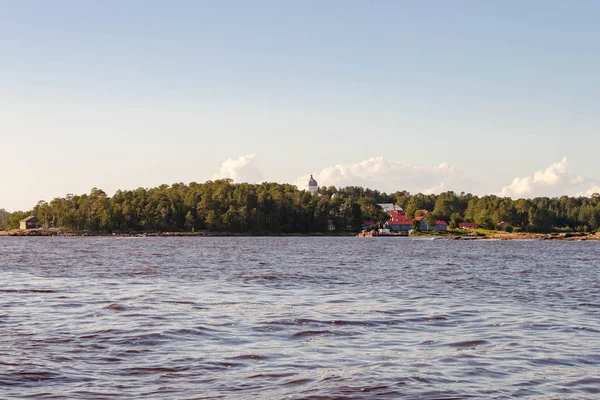 Sea trip by motor boat to rocky Kiy island by White Sea of Russia, Onega city, Arkhangelsk region