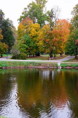 Rusya, Marfino, 29 Eylül 2019: Gotik Eski Moskova Soylu Kontu Marfino 'nun eski göleti