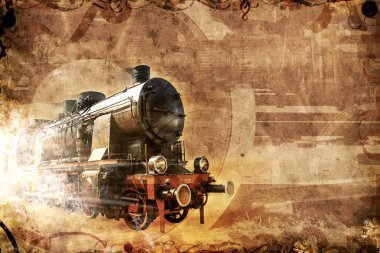 eski buharlı tren, vintage grunge arka plan illüstrasyon