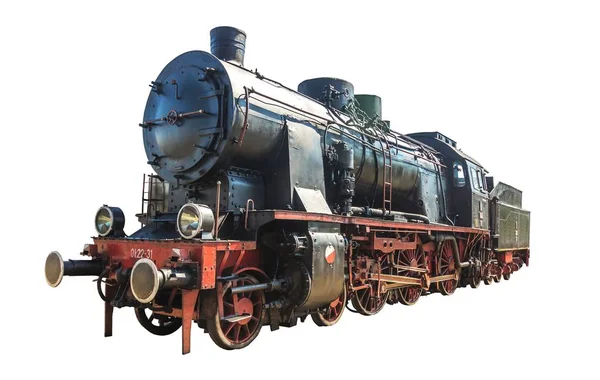 Starego Steama Białym Tle Białym Tle Pociąg — Zdjęcie stockowe