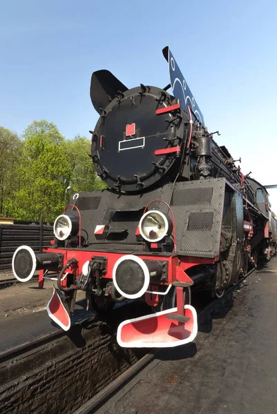 Train Vapeur Sur Fond Ciel Bleu — Photo