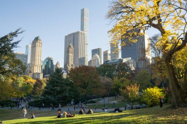 Central Park, New York 'ta dinlenen insanlar