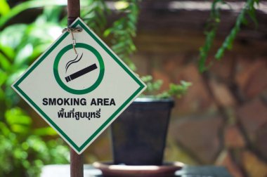 Restoran girişinin önündeki panoda sigara içme alanı tabelası var..