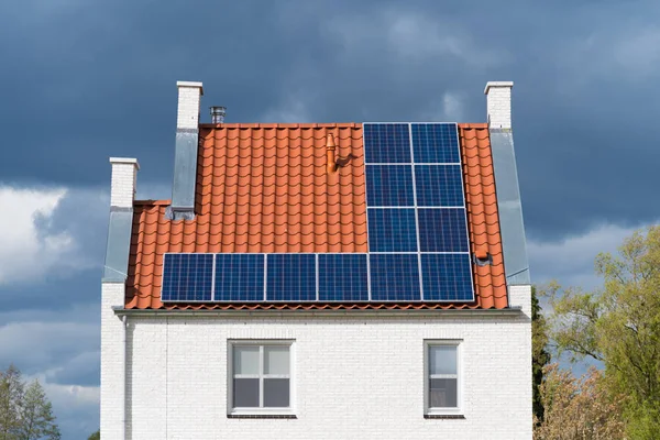 Casas Unifamiliares Modernas Los Países Bajos Con Paneles Solares Techo — Foto de Stock