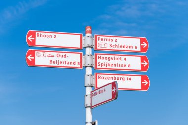 Pole Rotterdam liman alanında bicyclists için yön işaretleri
