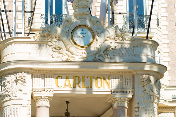Cannes França Outubro 2017 Entrada Famoso Hotel Carlton Localizado Avenida — Fotografia de Stock