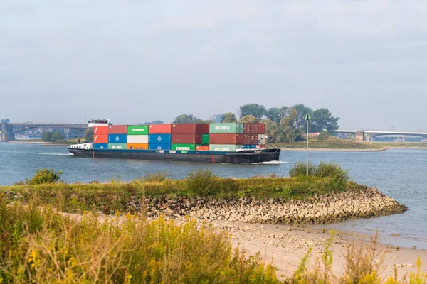 Nijmegen Países Baixos Setembro 2020 Navio Porta Contentores Rio Waal — Fotografia de Stock