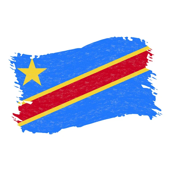 Vlag van de Democratische Republiek Congo, Grunge abstracte penseelstreek geïsoleerd op een witte achtergrond. Vectorillustratie. — Stockvector