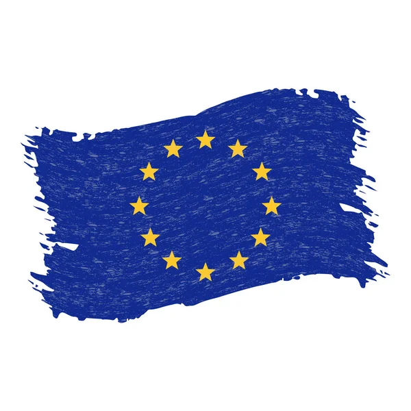 Vlag van de Europese Unie, Grunge abstracte penseelstreek geïsoleerd op een witte achtergrond. Vectorillustratie. — Stockvector