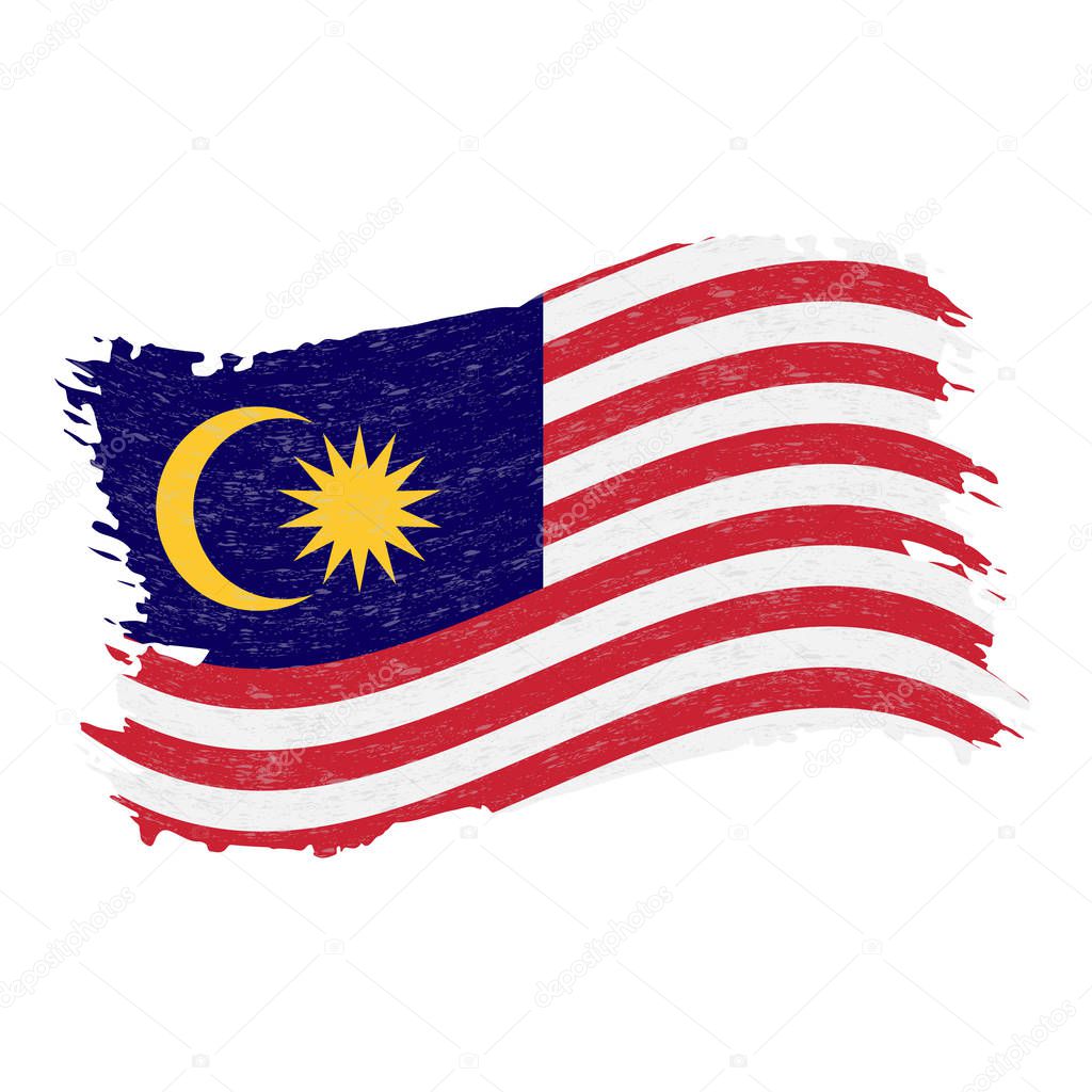 Flag of Malaysia, Grunge Abstract Brush Stroke Isolated On A White Background. Vector Illustration.