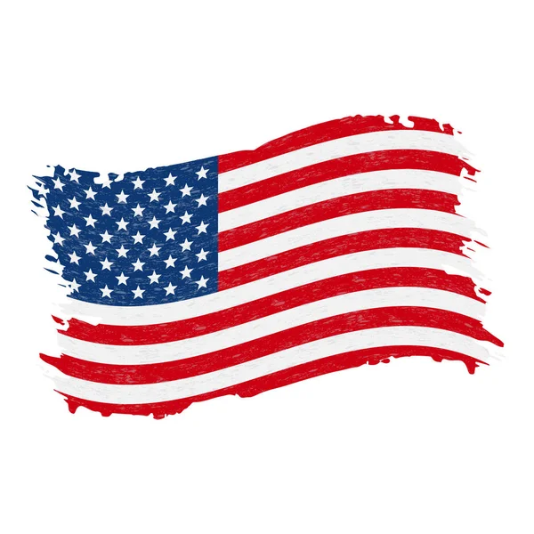 Egyesült Államok, Grunge absztrakt ecsetvonás elszigetelt fehér Background zászlaja. Vektoros illusztráció. — Stock Vector