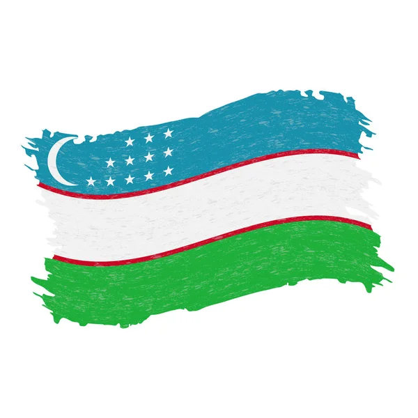 Flagga av Uzbekistan, Grunge abstrakt penseldraget isolerad på en vit bakgrund. Vektorillustration. — Stock vektor