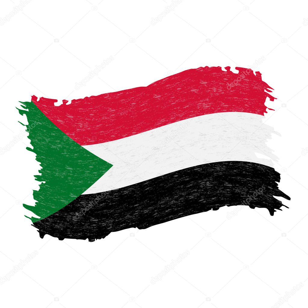 Flag of Sudan, Grunge Abstract Brush Stroke Isolated On A White Background. Vector Illustration. National Flag In Grungy Style. Use For Brochures, Printed Materials, Logos, Independence Day