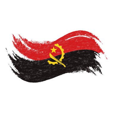Angola, fırça darbeleri, beyaz bir arka plan üzerinde izole kullanılarak tasarlanmış ulusal bayrak. Vektör çizim.