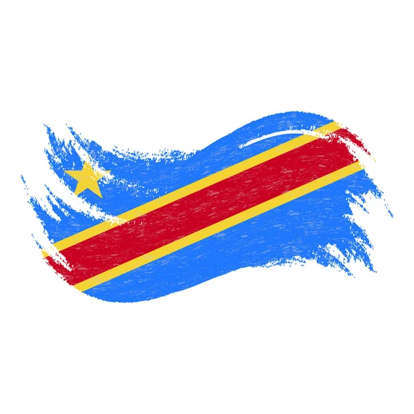 Nationale vlag van de Democratische Republiek Congo, ontworpen met behulp van penseelstreken, geïsoleerd op een witte achtergrond. Vectorillustratie. — Stockvector
