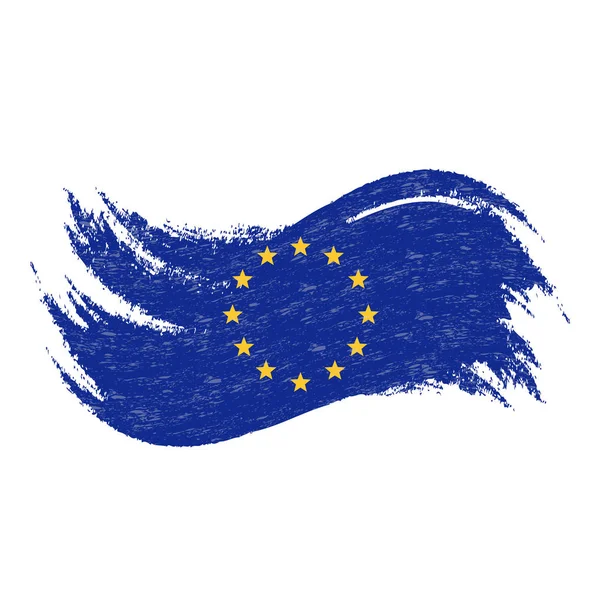 Nationale vlag van de Europese Unie, ontworpen met behulp van penseelstreken, geïsoleerd op een witte achtergrond. Vectorillustratie. — Stockvector