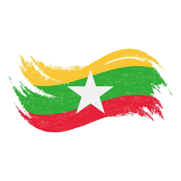 Nationale vlag van Myanmar, ontworpen met behulp van penseelstreken, geïsoleerd op een witte achtergrond. Vectorillustratie. — Stockvector