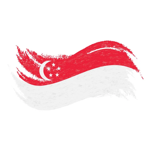 Nationale vlag van Singapore, ontworpen met behulp van penseelstreken, geïsoleerd op een witte achtergrond. Vectorillustratie. — Stockvector