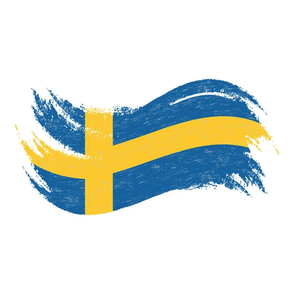Nationale vlag van Zweden, ontworpen met behulp van penseelstreken, geïsoleerd op een witte achtergrond. Vectorillustratie. — Stockvector