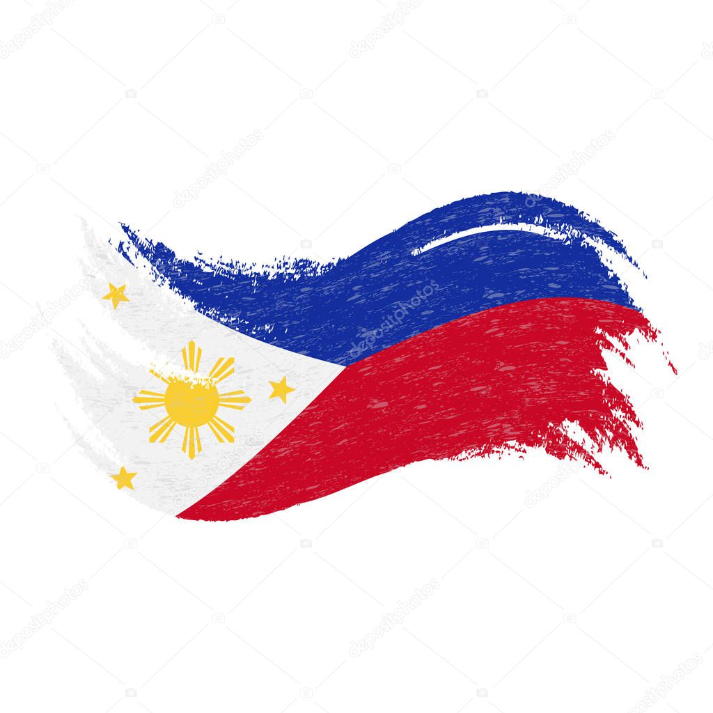 National Flag Of Philippines, Designed Using Brush Strokes,Isolated On A White Background. Vector Illustration.