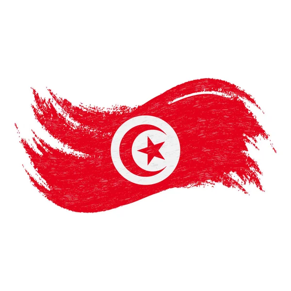 Tunisien, konstruerad med penseldrag, isolerad på en vit bakgrund flagga. Vektorillustration. — Stock vektor