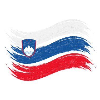 Grunge Fırça darbesi ile beyaz bir arka plan üzerinde izole Slovenya ulusal bayrak. Vektör çizim.