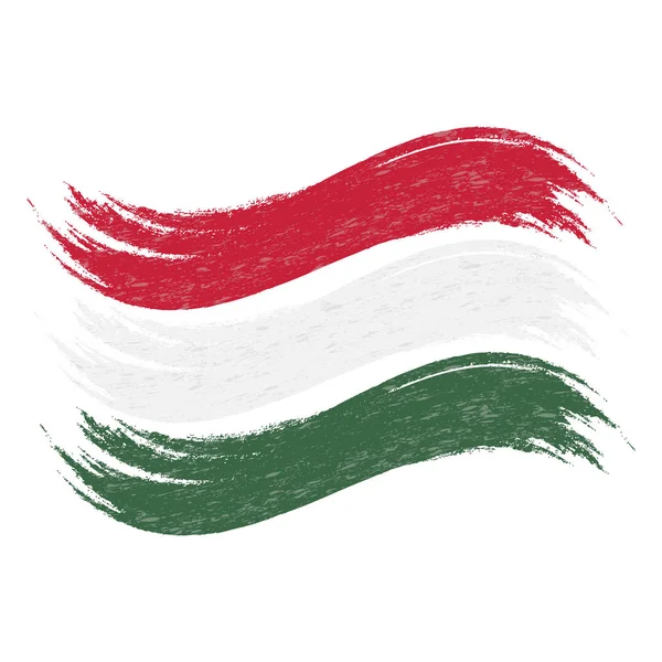 Grunge ecsetvonás elszigetelt fehér Background magyar nemzeti zászló. Vektoros illusztráció. — Stock Vector