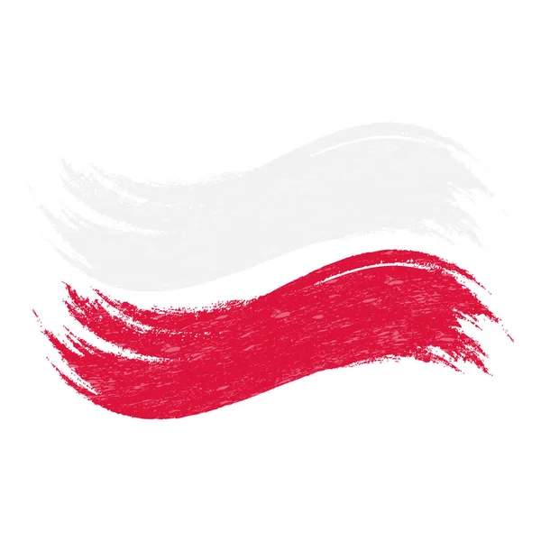 Grunge Pinselstrich mit Nationalflagge Polens isoliert auf weißem Hintergrund. Vektorillustration. — Stockvektor