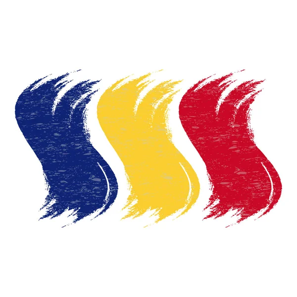 Coup de pinceau grunge avec drapeau national de la Roumanie isolé sur un fond blanc. Illustration vectorielle . — Image vectorielle