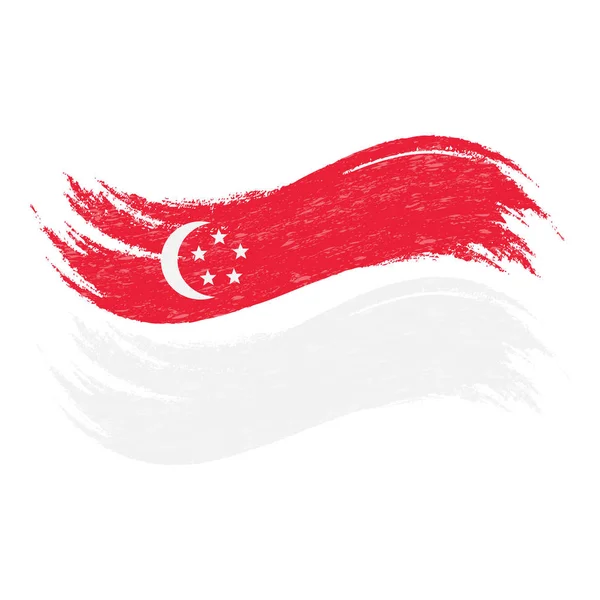 Grunge tah štětce s státní vlajka Singapuru izolovaných na bílém pozadí. Vektorové ilustrace. — Stockový vektor