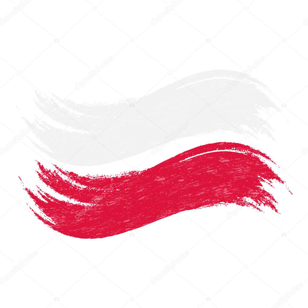 Grunge Brush Stroke With National Flag Of Poland Isolated On A White Background. Vector Illustration.