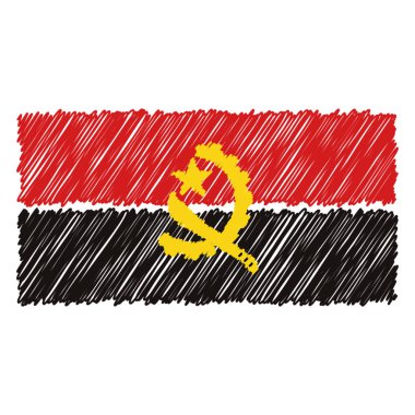 El Beyaz bir arka plan üzerinde izole Angola bayrağı çekilmiş. Vektör kroki tarzı çizim.