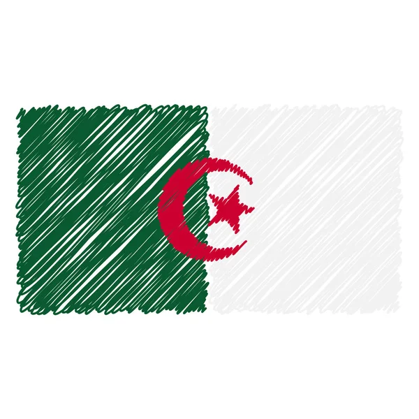 Handgezeichnete algerische Nationalflagge isoliert auf weißem Hintergrund. Vektor Skizze Stil Illustration. — Stockvektor