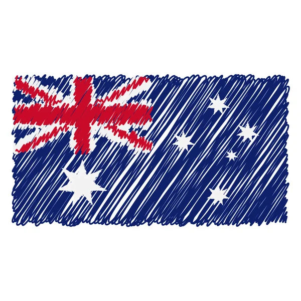 Handritad flagga Australien isolerad på en vit bakgrund. Vektorillustration skiss stil. — Stock vektor