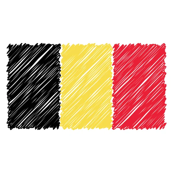 Drapeau national de Belgique dessiné à la main isolé sur fond blanc. Illustration vectorielle de style de croquis . — Image vectorielle