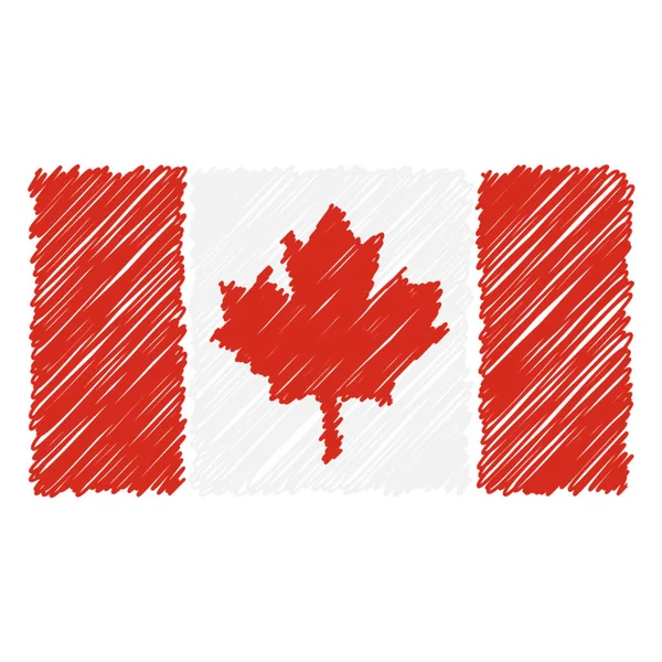 手には、白い背景に分離されたカナダの国旗が描かれました。ベクター スケッチ イラスト. — ストックベクタ